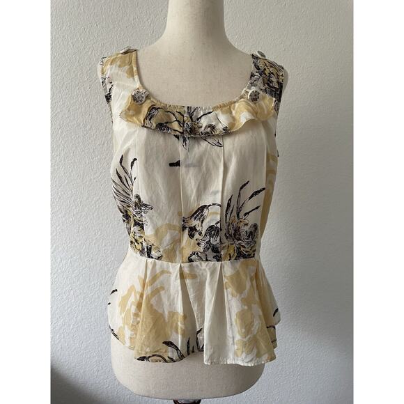 Anthropologie Leifsdottir Top Blouse Shirt Pleated Print Silk Cotton - Picture 1 of 11